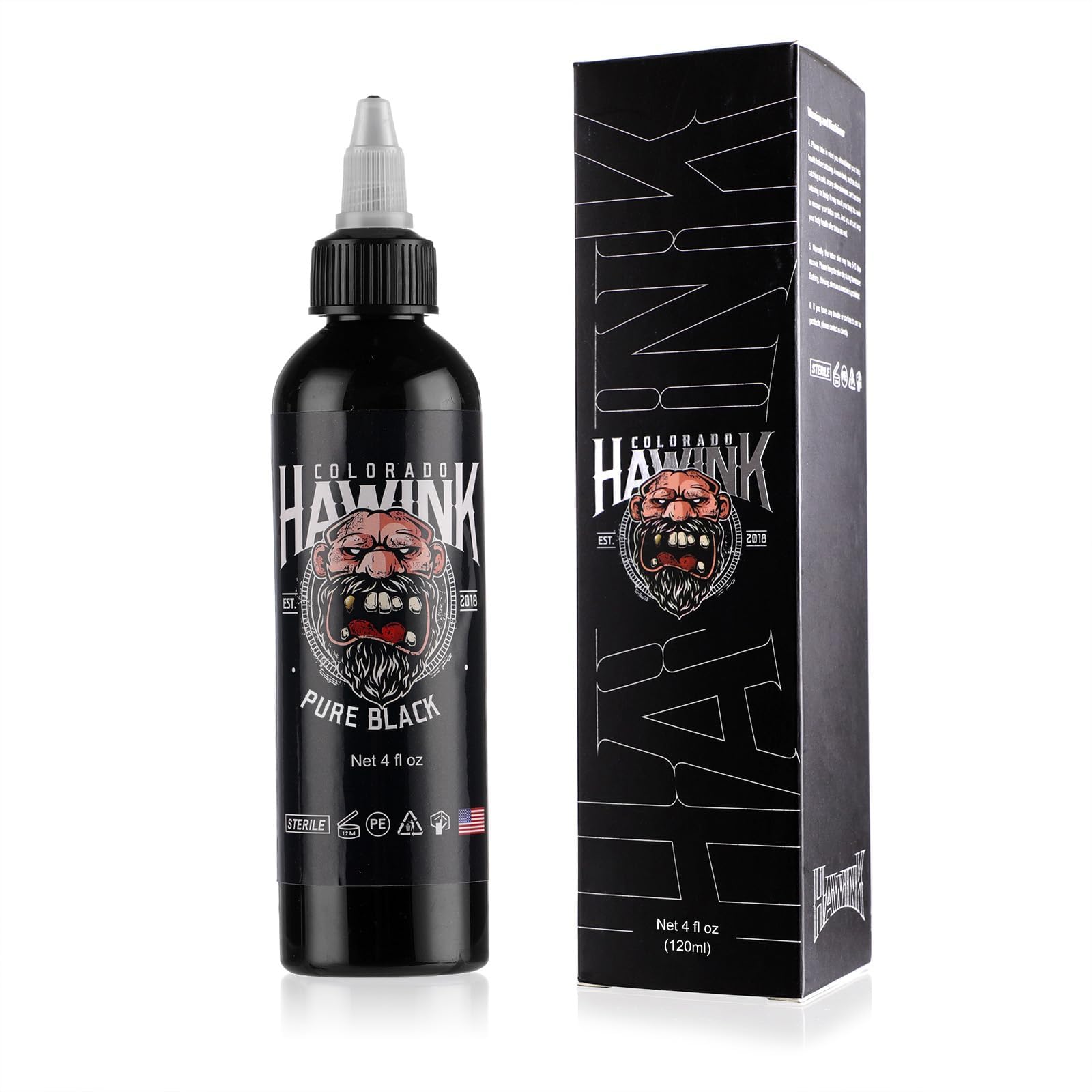 HAWINK Black Tattoo Ink 4oz(120ml) Tattoo Supplies Pure Black TI203-120-001