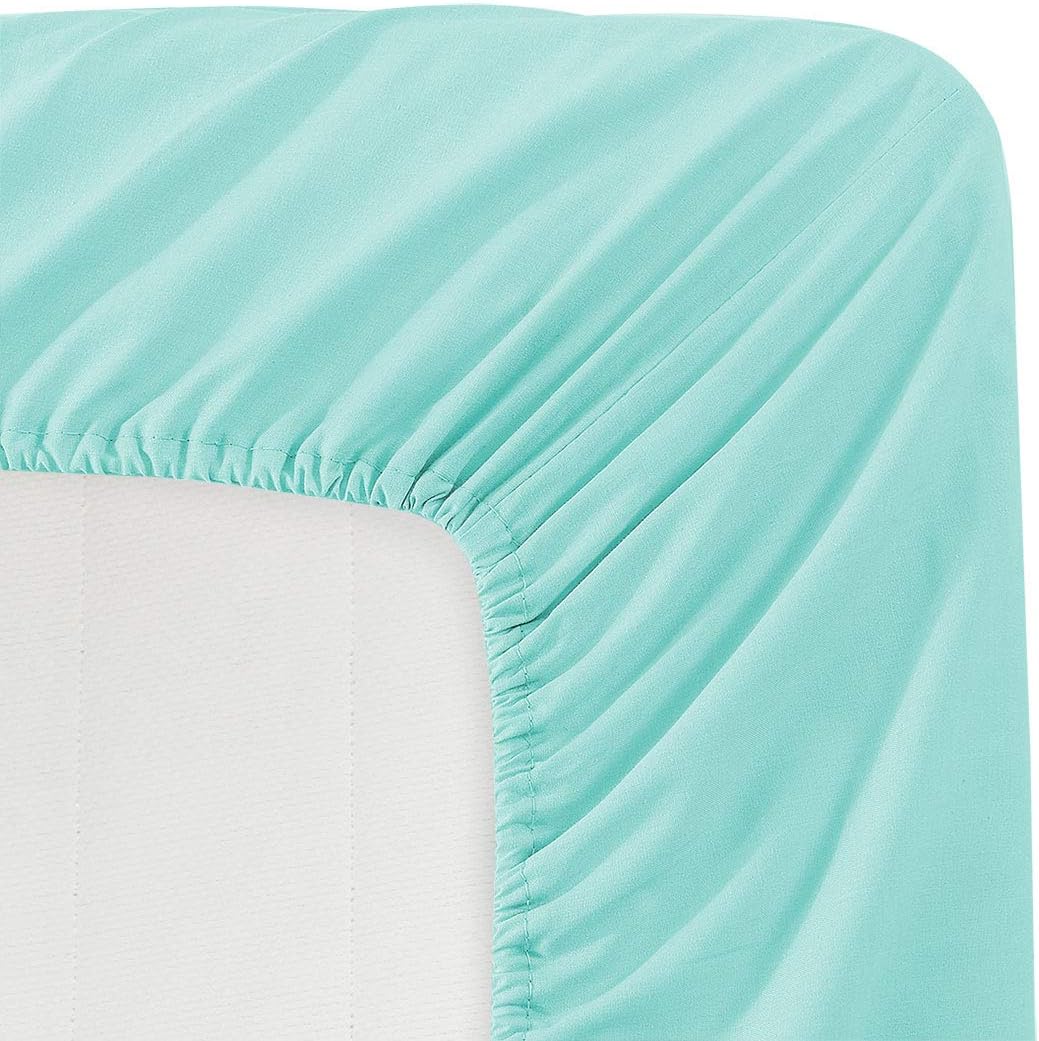BASIC CHOICE Solid Color Microfiber Deep Pocket Fitted Sheet, Full Size, Aqua Sky: Home & Kitchen