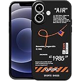 Cool Sports Shoes Brand Style Compatible with iPhone 16 Case,Creative Black White Letters Design Soft Silicone Phone case with Camera Protection for Men Boys Teens Girls (Black, for iPhone 16)