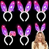 Camlinbo 6 Pack LED Easter Plush Bunny Ears Headbands, Rabbit Ear Hairband Cosplay Costume Accessories for Adult