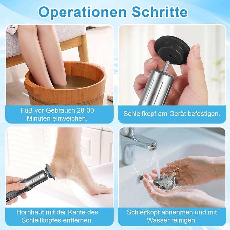 LED 2-In-1 Hornhautentferner Elektrisch, 6 Stufenlos Einstellbaren Geschwindigkeiten, Inkl. Dauerhaften FußFeilen Und Austauschbarem Nagelpolierer FüR Professionelle FußPflege