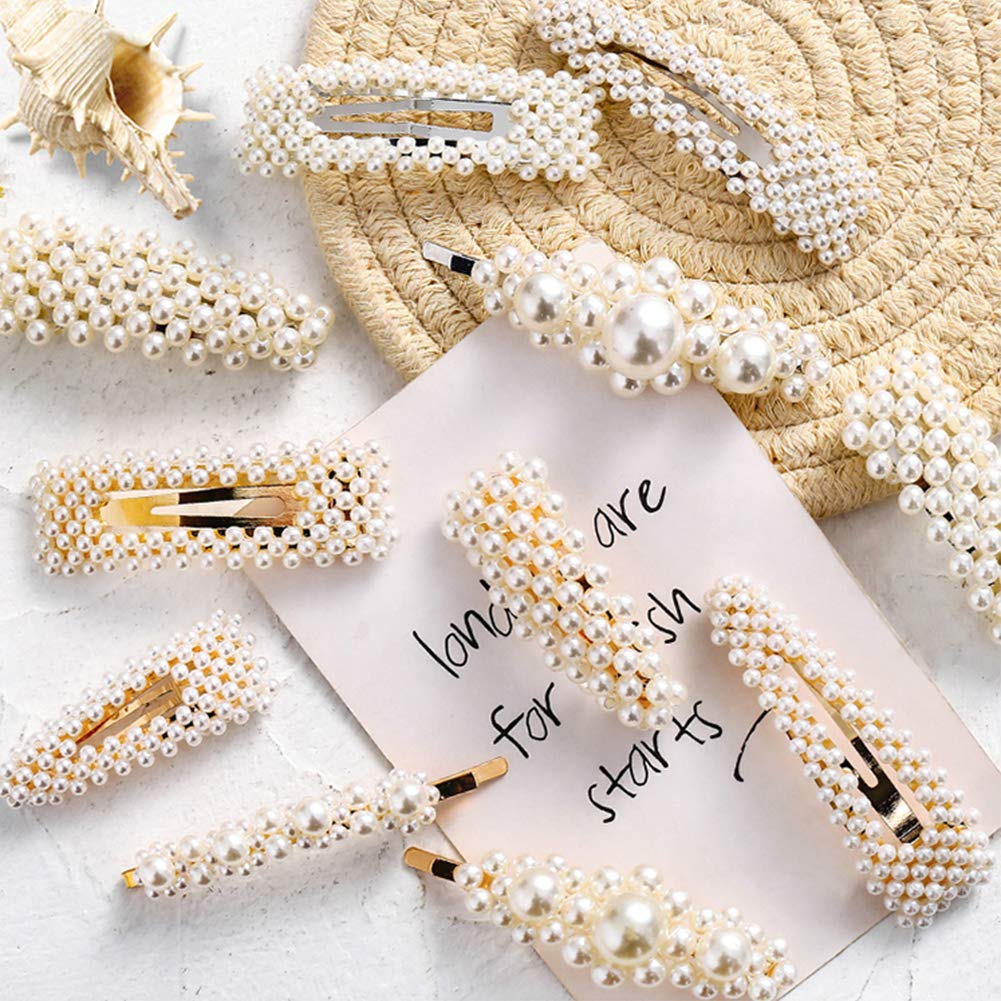 BigOtters Pearls Hair Clips, 9pcs Hairpins Headwear Barrette Hair Ties for Birthday Valentines Day Gifts Bling Styling Tools Accessories for Women Girls
