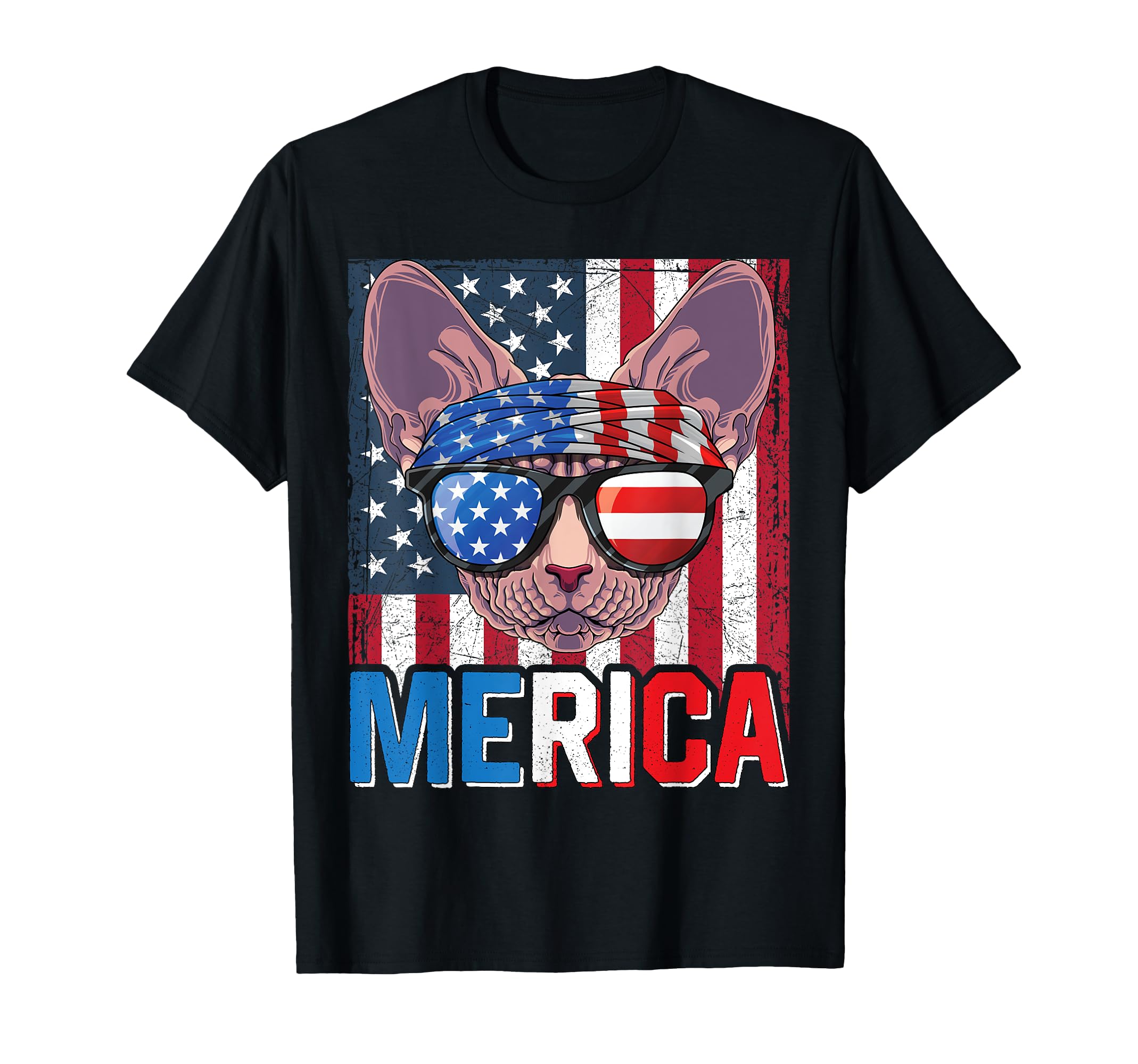 Sphynx Merica 4th of July Cat American Meowica Hairless Cat T-Shirt