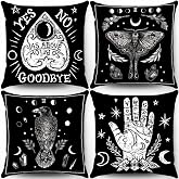 Arzoe Gothic Throw Pillow Covers 18x18 Pillow Cover Set of 4 Vintage Pillow Covers Mysterious Witchy Decoration Pillow Cases Living Room Pillow Cover for Hands Tattoos/As Above So Below/Crow/Moth