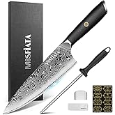 MOSFiATA Damascus Chef Knife 8", Professional Sharp Kitchen Knife 67 Layers Damascus Stainless Steel VG10 Core, Chef's Knives Chopping Cooking Knife Set with Ergonomic G10 Handle Sharpener Gift Box