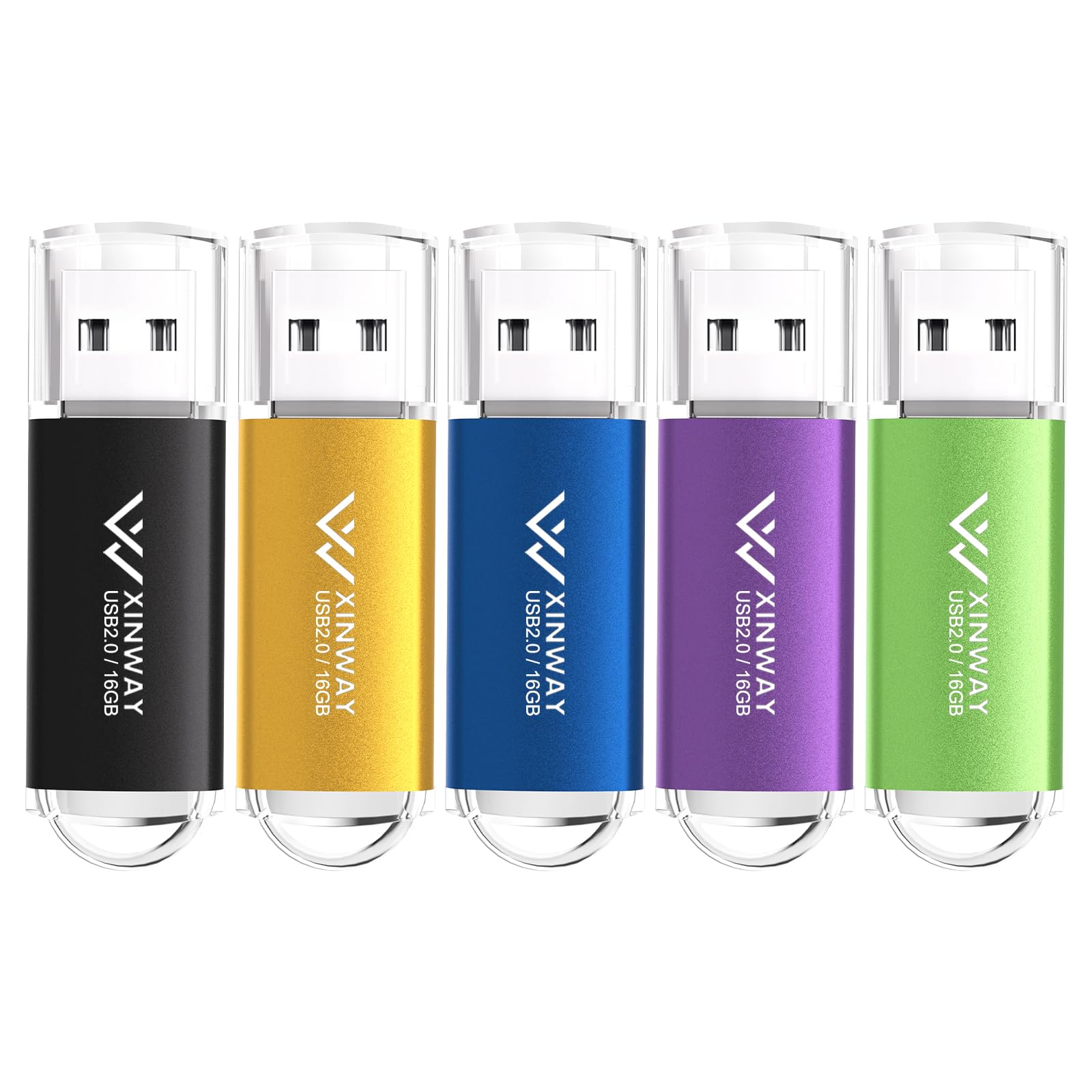 XinwaY Memory Stick 16GB USB Flash Drive Thumb Drives Data Storage USB Stick, (5 Pack 16GB - Black Blue Green Gold Purple)