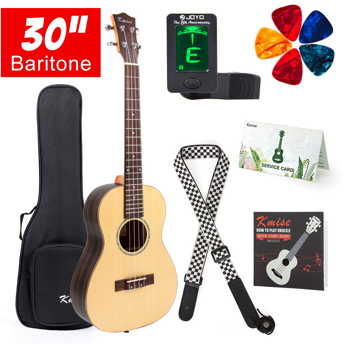 Kmise Baritone Ukulele 30 inch Solid Spruce Ukelele Uke 4 String Guitar