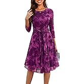 Zattcas Womens 3/4 Sleeve Floral Spring Midi Dress Clothes 2026 Crew Neck Flowy Mesh Cocktail Party Wedding Guest Dress