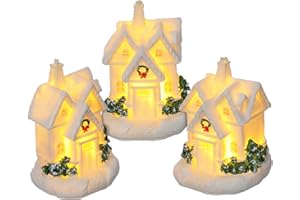 HEALEEP 3pcs Glowing Christmas Houses Mini Village Decor Lighted Tabletop Xmas Gifts for Home Display