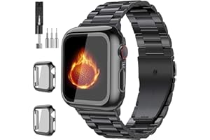 Bekomo Compatible with Apple Watch Band 49mm 44mm 45mm 42mm 40mm 38mm 41mm, Stainless Steel Metal XL large iWatch Bands with 2 Pack Tempered Glass Screen Case for Series 9 Ultra 2 8/7/6/5/4/3/2/1/SE for Men