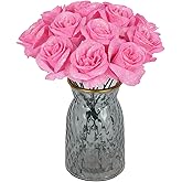 Artificial Roses,30PCS Fake Pink Glitter Roses Bouquet Bling Flowers for DIY Crafts Wedding Bouquet Party Home Decor(Pink)