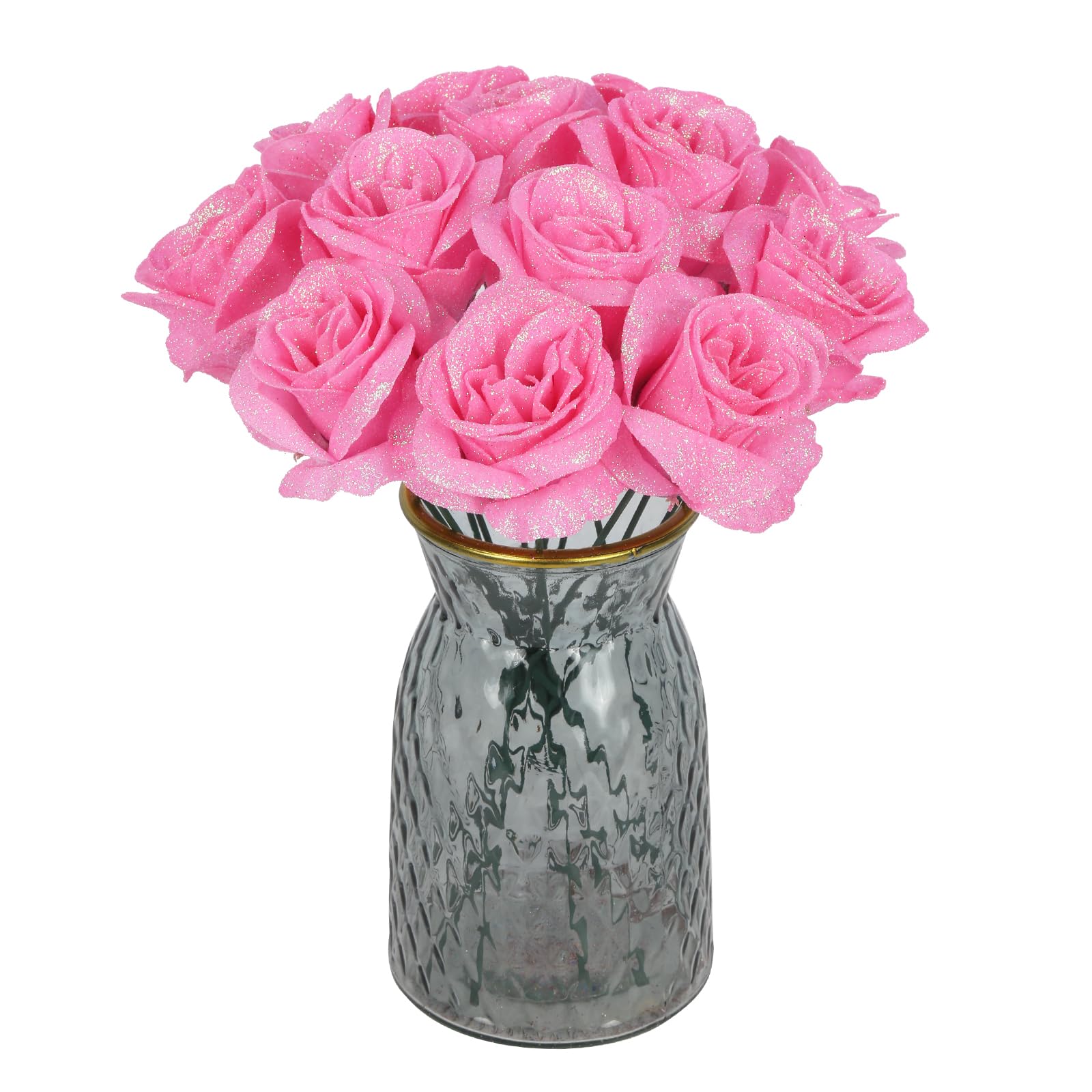 Photo 1 of Artificial Roses,30PCS Fake Pink Glitter Roses Bouquet Bling Flowers for DIY Crafts Wedding Bouquet Party Home Decor(Pink)