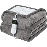 DANENOSA Electric Heated Blanket Throw Size 50''x60'' Soft Flannel & Sherpa Electric Blanket with 10 Heating Levels, Automatically Shut Down After 8h with Overheat Protection Machine Washable