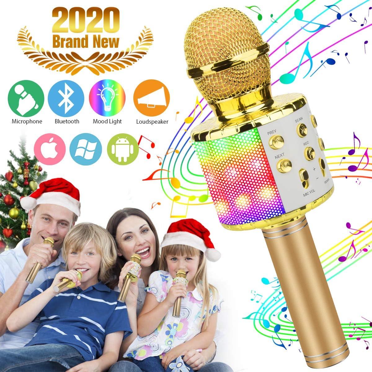 Karaoke Microphone for Kids, Kids Microphone Bluetooth With Speaker Wireless Echo Child Karaoke Mic Portable Cordless Singing Machine for Music Boys Girls Adult Party Andriod IOS Phones