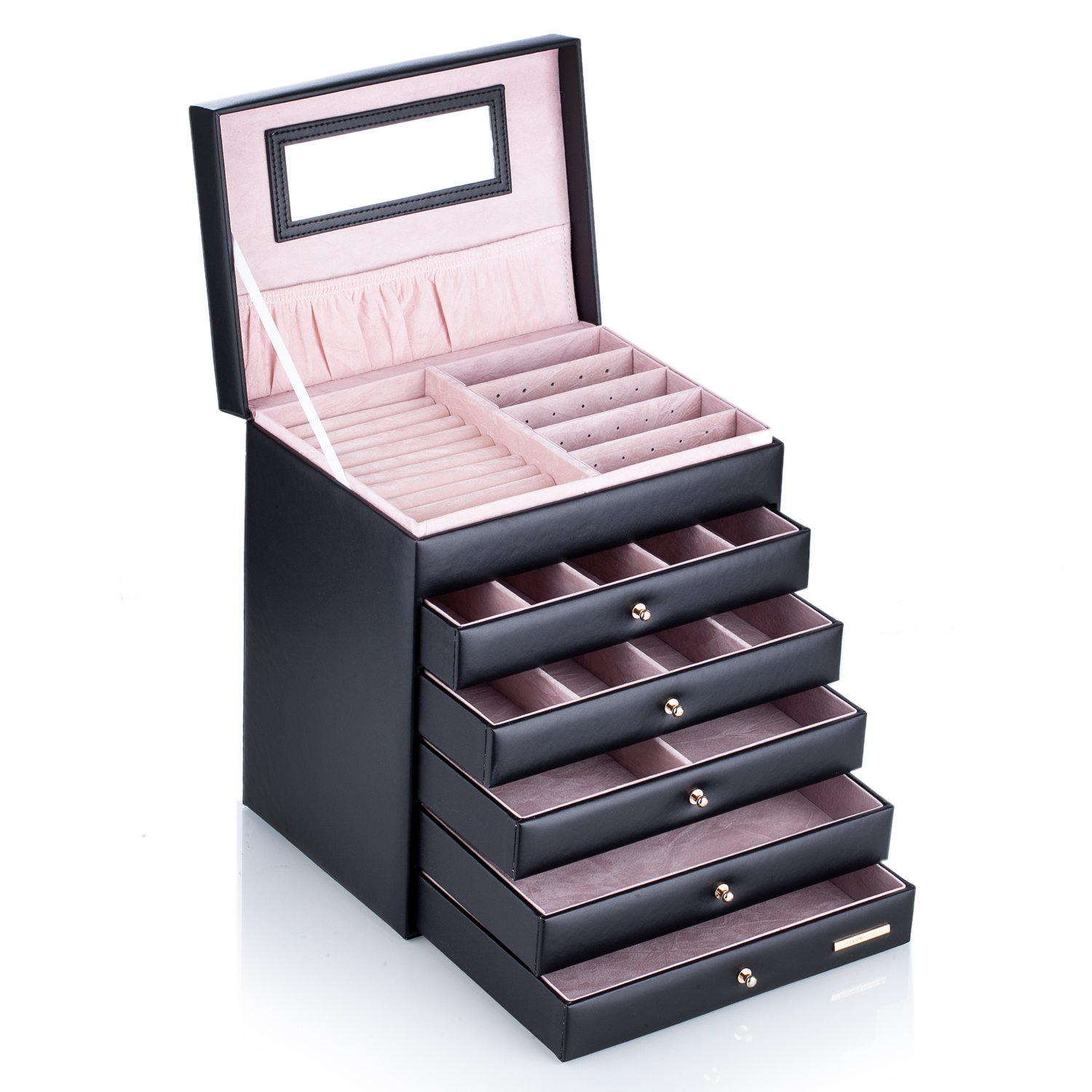ROULING Large Jewellery Box Jewelry Organizer Box Display Storage Case Holder with Lock Mirror Girls Jewelry Box for Earrings Rings Necklaces Bracelets Gift Faux Leather