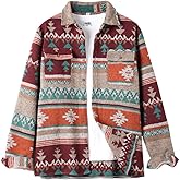 VIEWON Men's Casual Aztec Print Button Down Woolen Long Sleeve Lightweight Lapel Western Shacket Jacket Coat