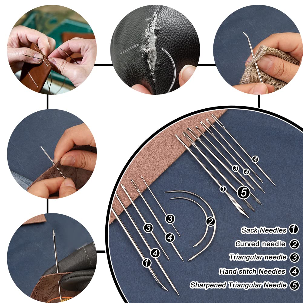 BUTUZE Leather Working Tools, Practical Leather Craft Kit with Waxed Thread Groover Awl Stitching Punch Hole for Leathercraft Beginner or Adults Gifts - Comes with Tool Manual
