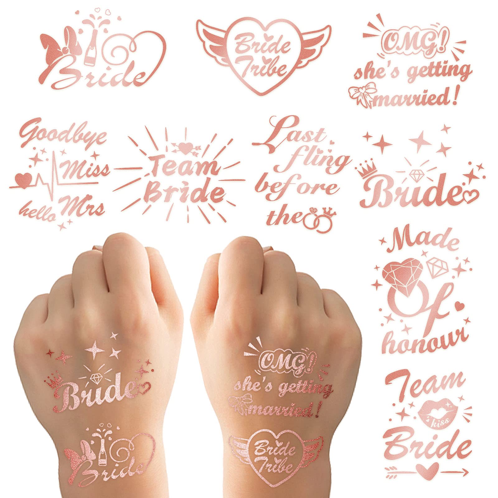 HOWAF Hen Party Temporary Tattoos - Pack of 27 Rose Gold Bride & Bridesmaid Tattoos for Hen Do & Wedding Accessories
