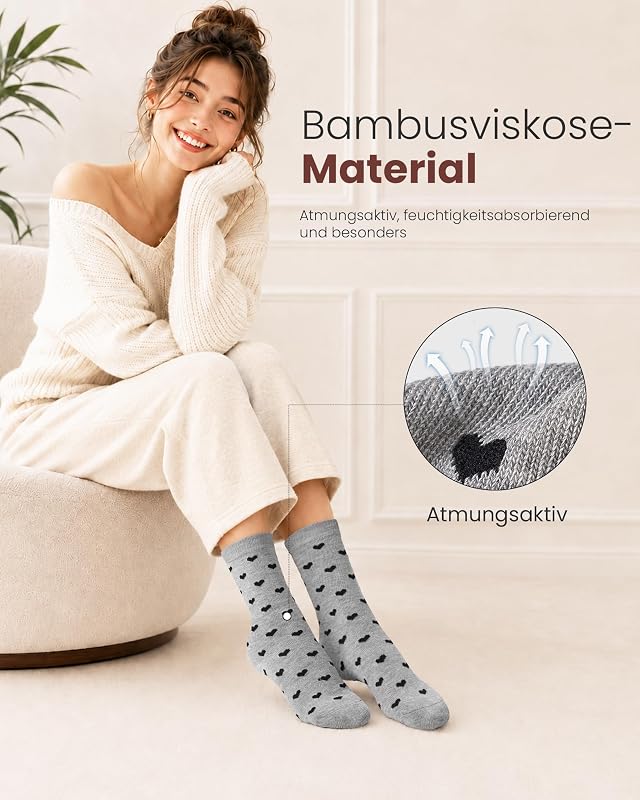 Calzini Donna in Bambù, Calze Donna 10 Paia Cuori & Righe Regalo