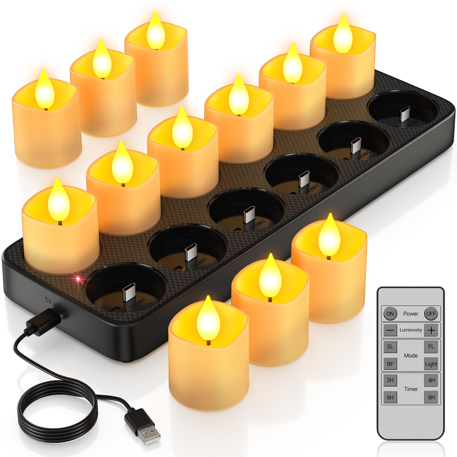 Photo 1 of PChero Rechargeable Flameless Candles with Remote Timer & Charging Base, 12 Pack Votive Candles Battery Operated Tea Lights Flickering, LED Tealights for Home Wedding Halloween Fall Christmas Decor