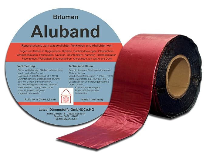 Bitumen Aluband Reparaturband Dichtband Farbe Rot 300 mm - Rolle 10 Meter. Hergestellt in Deutschland.
