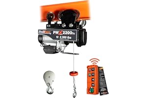 Prowinch 2200 lb 1 Ton Electric Wire Rope Hoist 110V 120V, 38 ft Lifting Height with Wireless Remote & Power Trolley, Heavy-Duty Pulley H1 Duty for Garage, Industrial and Commercial Applications