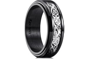 King Will Stainless Steel Anxiety Ring for Women Men Fidget Spinner Ring For Women Sand Blasted Finished Rose Gold/Rainbow/Gold Plated 8mm Width