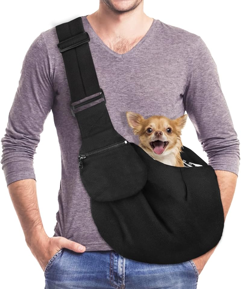 AOTWAN Puppy Sling Dog Carrier Small Dogs Waterproof Adjustable Pocket Black