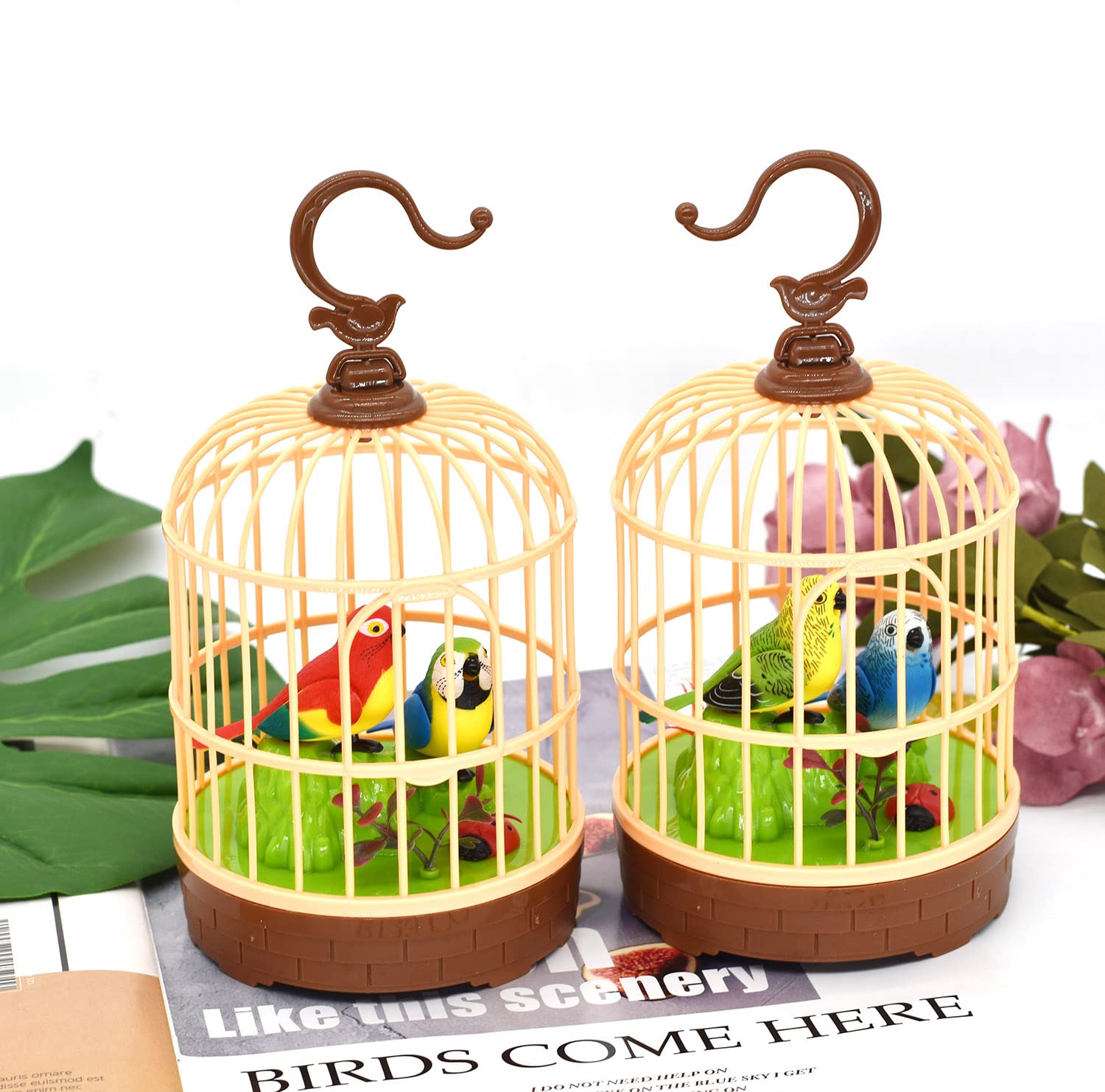 HWD Voice-Activated Induction Birds Birdcage Toy, Talking Chirping Fluttering Parrot Birds Toys Gifts for Baby Toddler Kids Children (B)