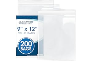 Spartan Industrial - 9" X 12" (200 Count) Crystal Clear Resealable Cello Poly Bags for Packaging, Clothing & T Shirts - Self 