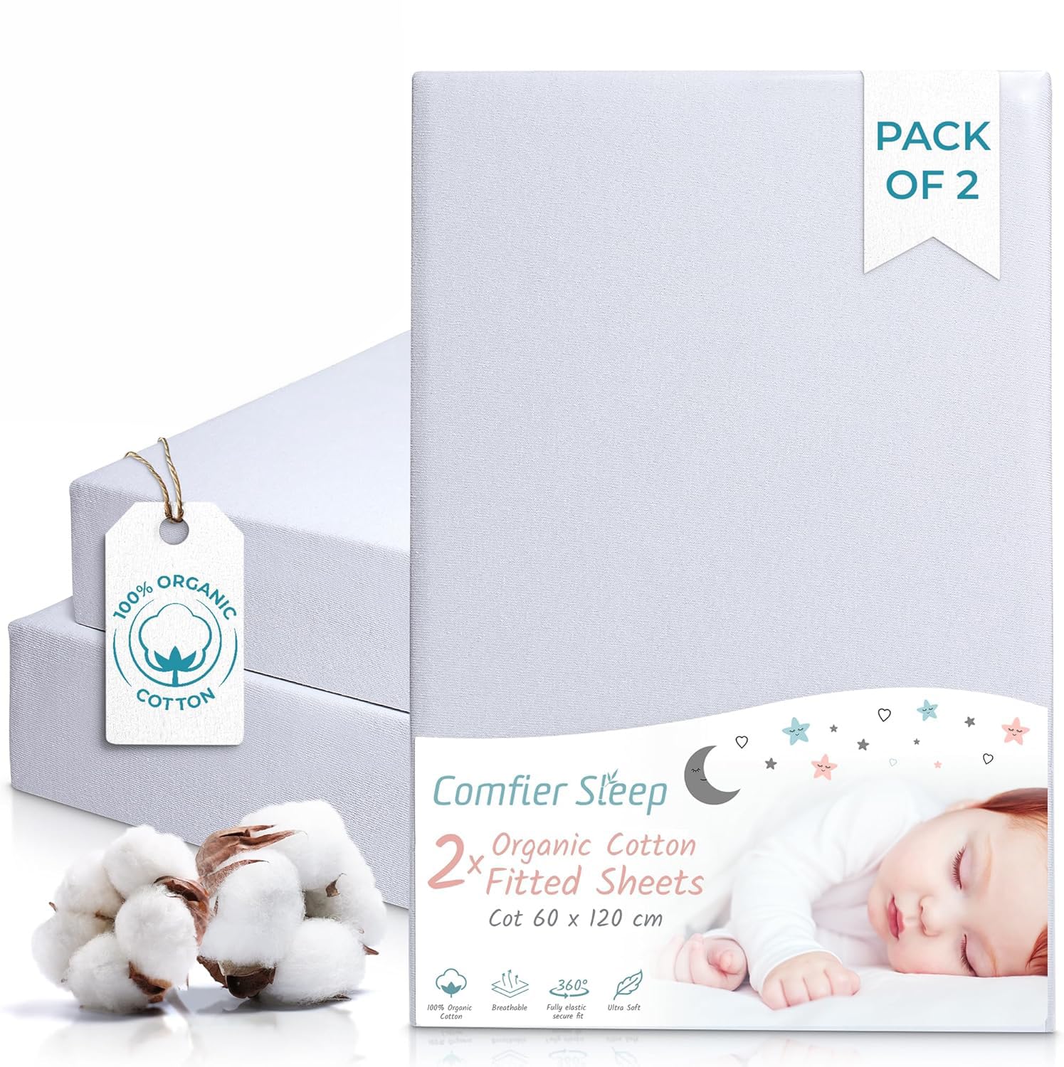 Grey Cot Sheets 120x60cm Fitted – 2 Pack 100% Organic Cotton Cot Bed Sheets – Soft and Breathable Baby Bedding