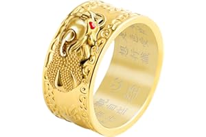 HJ HUAJ Feng Shui PiXiu Mantra Ring - Lucky Wealth Jewelry