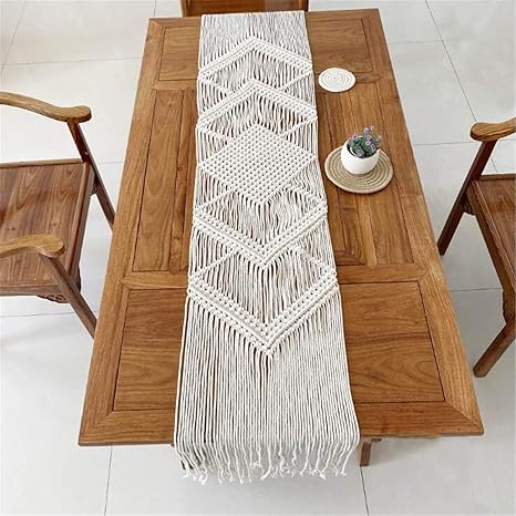 Amazon Com Hysunland Macrame Table Runner 12 5 X 78 7 Inches Handmade Woven Boho Table Runner With Tassels For Wedding Room Decor Farmhouse Modern Minimalist Bohemia Style Home Kitchen