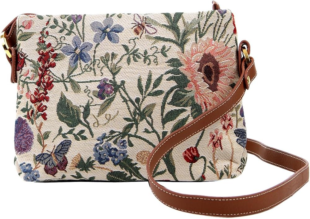 Signare Tapestry Crossbody Bag Small Shoulder Bag for Women with Floral Design (Morning Garden)