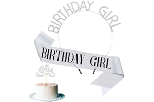 Docooniver Silver Birthday Headband for Women,Sash and Crown for Girls,Gift for Her,Cake Topper,Accessories for Birthday Decorations.