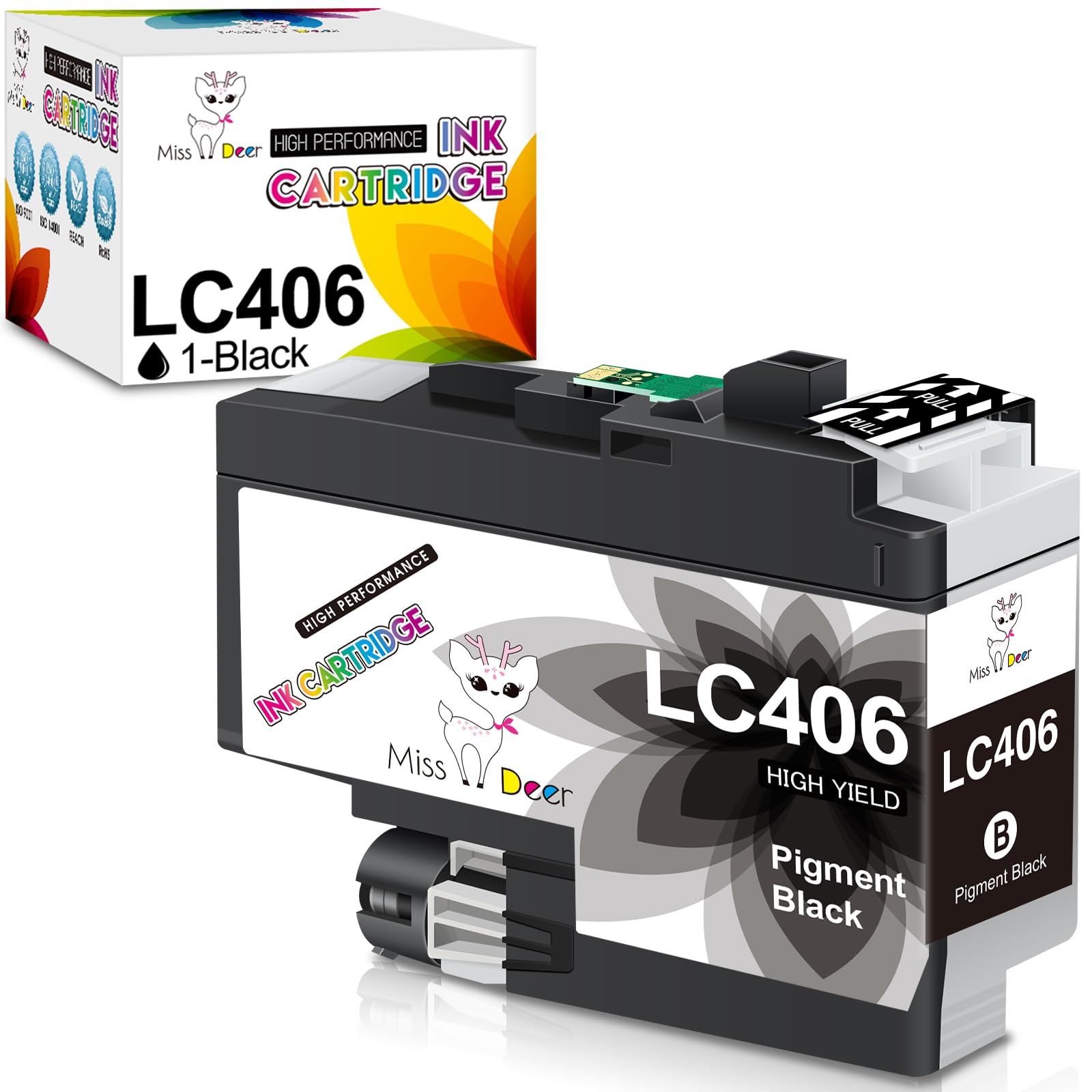 Photo 1 of Miss Deer LC406 Ink Cartridges Black, Compatible Replacement for Brother LC 406 LC406XL BK Work with MFC-J4335DW MFC-J4345DW MFC-J4535DW MFC-J5855DW MFC-J5955DW MFC-J6555DW MFC-J6955DW Printer 1-Pack