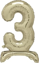 Unique Gold Standing Number 3 Foil Balloon 30in Inflate with Air Only