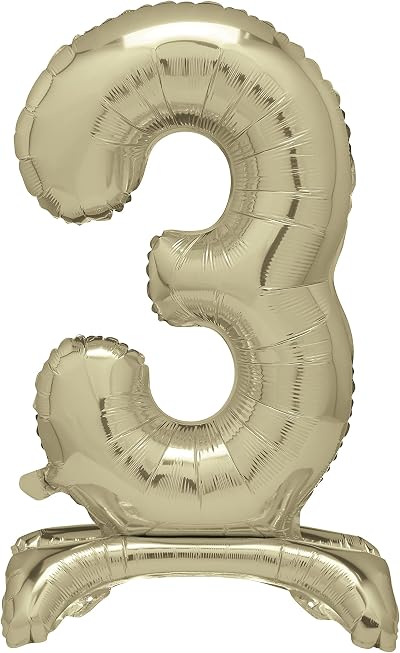 Unique Gold Standing Number 3 Foil Balloon 30in Inflate with Air Only