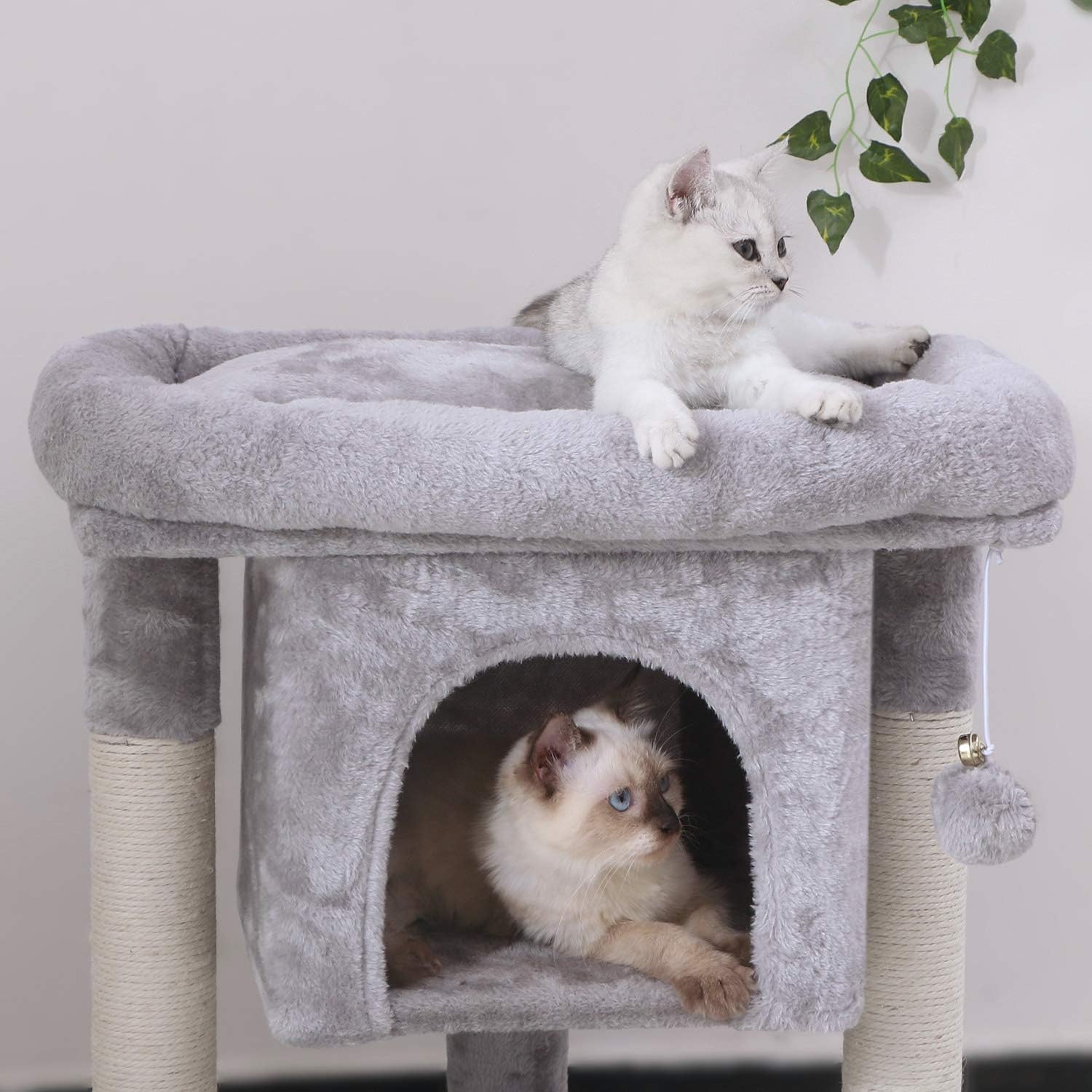 BEWISHOME Cat Tree Cat House Cat Condo with Sisal Scratching Posts, Plush Perch, Cat Tower Furniture Cat Bed Kitty Activity Center Kitten Play House, Light Grey MMJ08G : Pet Supplies