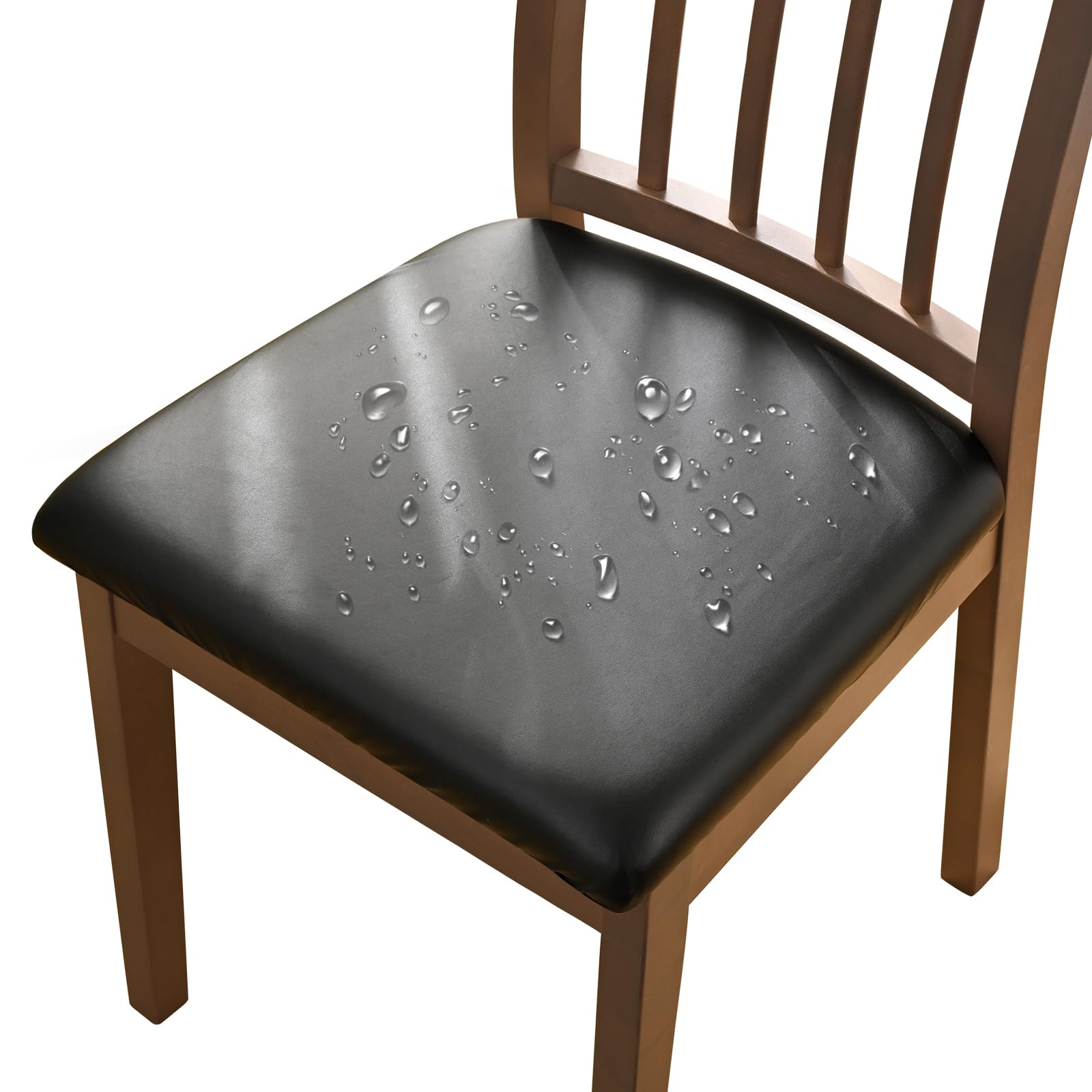 Alishomtll Leather Dining Chair Covers Set of 4/6 PU Chair Seat Slipcovers Waterproof Chair Covers Removable Seat Covers with Fixing Buckle for Dining Room Kitchen Garden Office (Black, 6pcs)