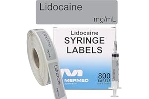 MERMED Lidocaine mg/mL Anesthetic Syringe Labels - Box of 800 Labels on Roll (1" core). 12mm x 40mm (Approx 0.5" x 1.5"). Latex-Free Permanent Adhesive. Printed by Specialist Medical Printer