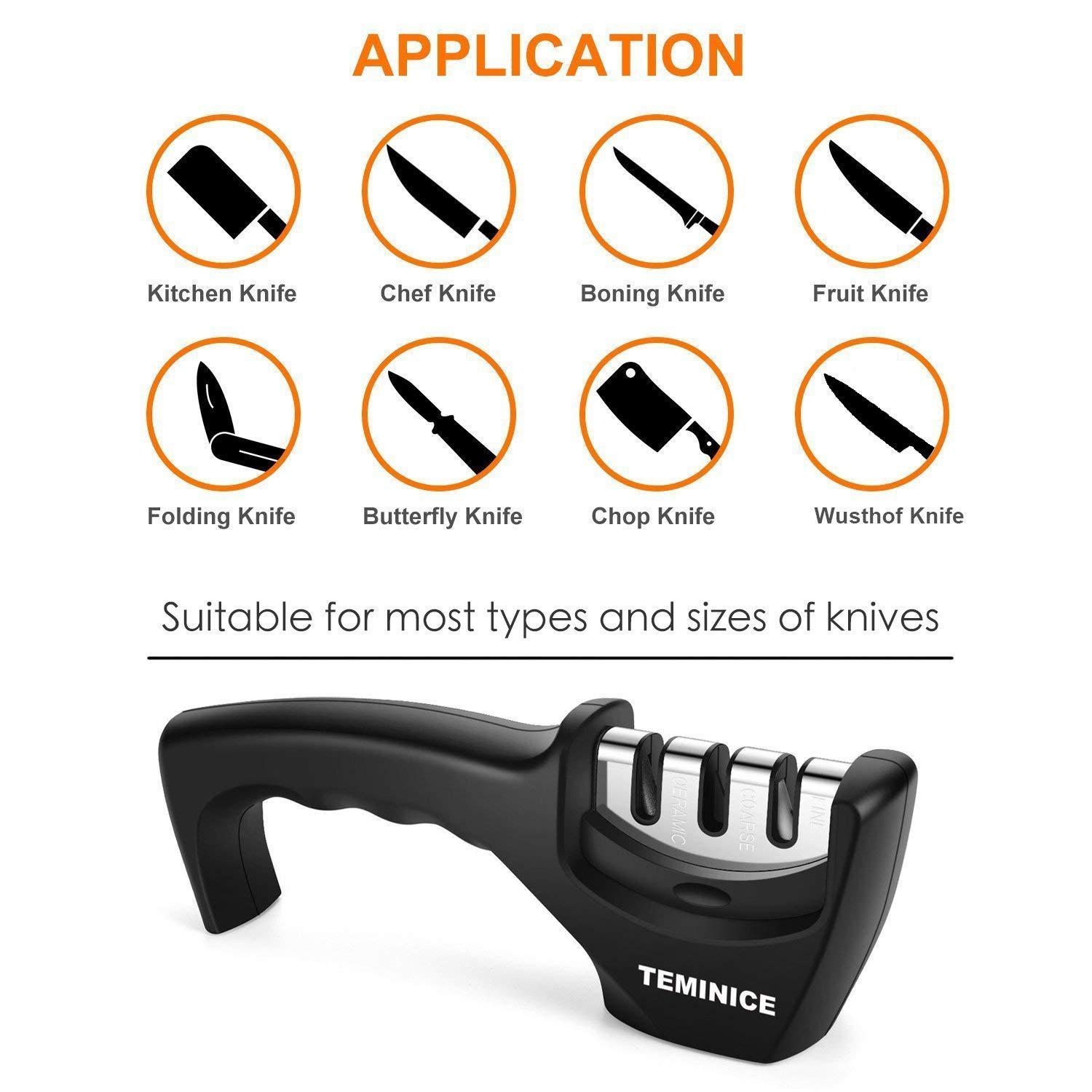 Kitchen Knife Sharpener - 3-Stage Knife Sharpening Tool Helps Repair, Restore and Polish Blades, 3 Sharpening Process, Non-Slip and Ergonomic Design with a Stylish Black/Chrome Finish