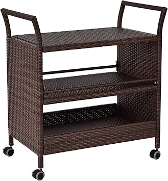 Amazon Com Mamiteam Rolling Rattan Serving Cart Indoor Outdoor