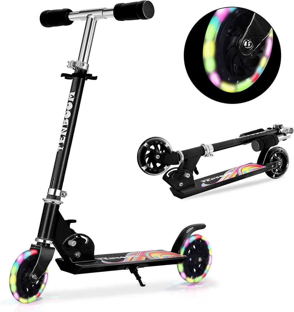 TENBOOM Kids Scooter Ages 6-12 Adjustable Handlebar Light Up Black