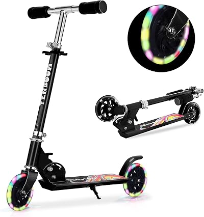 TENBOOM Kids Scooter Ages 6-12 Adjustable Handlebar Light Up Black