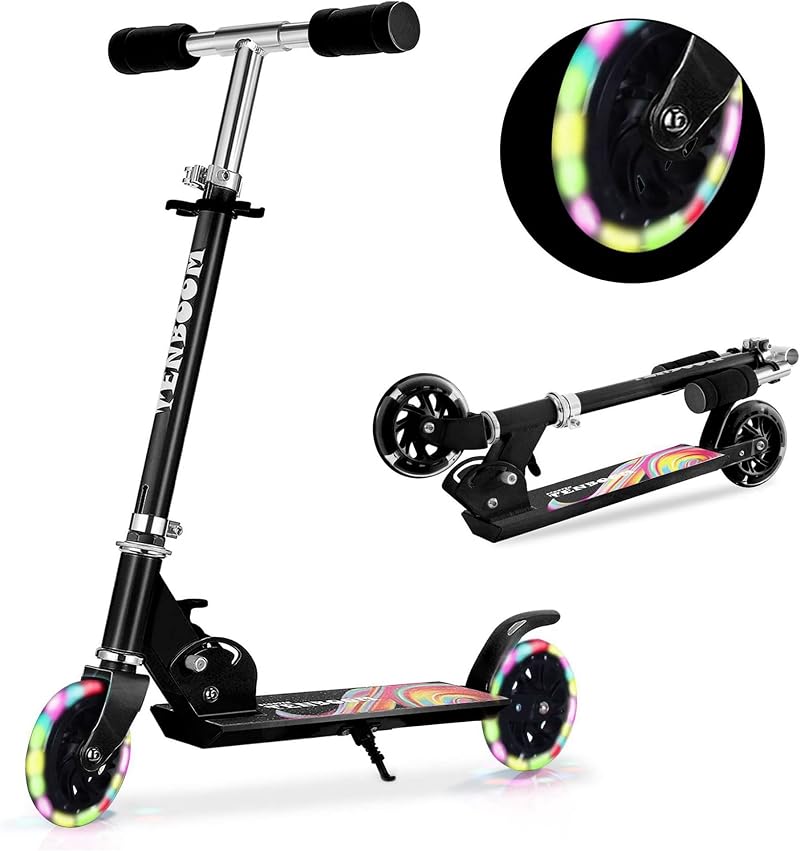 TENBOOM Kids Scooter Ages 6-12 Adjustable Handlebar Light Up Black