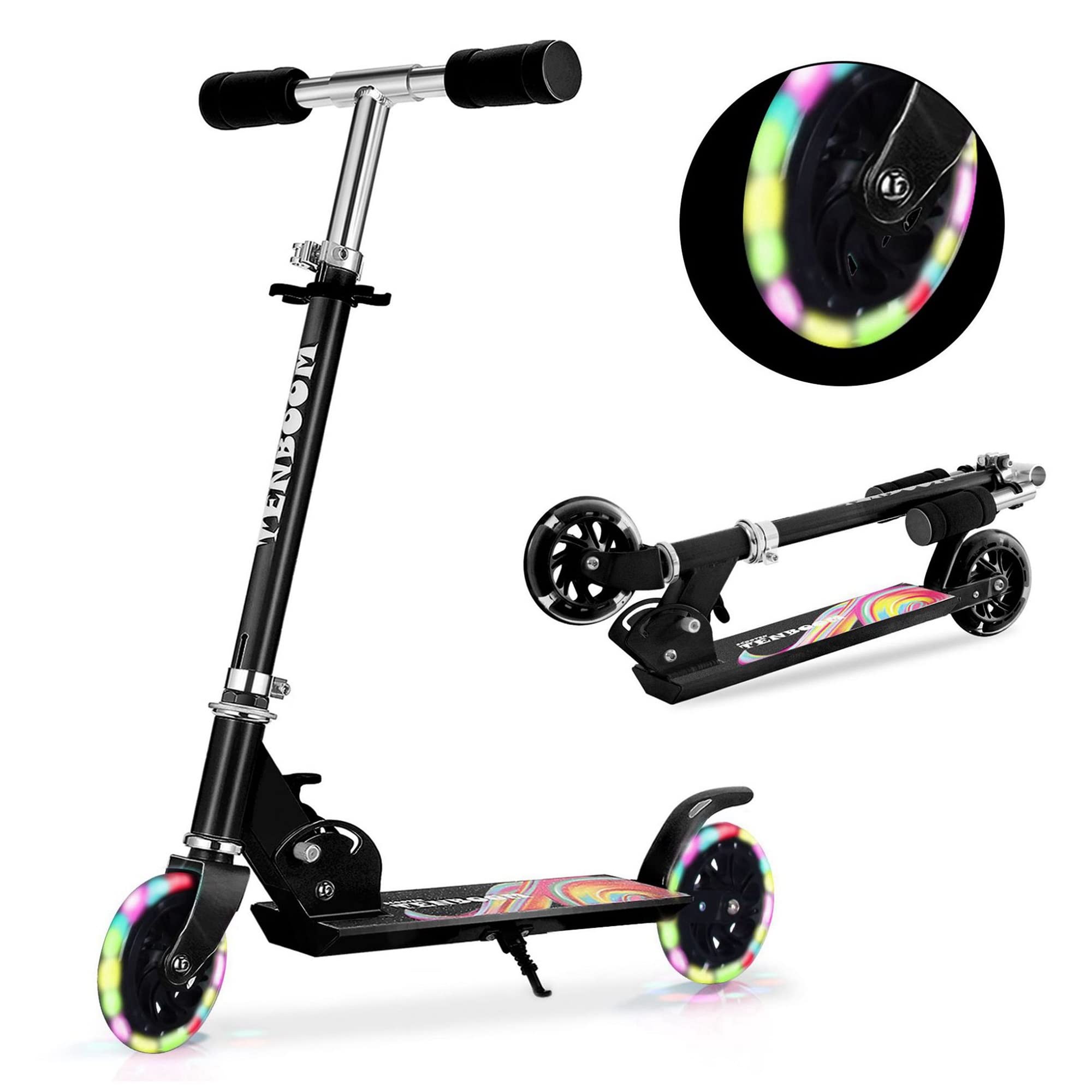 TENBOOM Kids Scooter Ages 6-12, Adjustable Handlebar, Light Up, Black — image 1