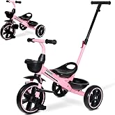 KRIDDO 2-in-1 Toddler Tricycle with Push Handle: Ages 18 Months to 5 Years | Extended Push Handle for Easy Pushing, Toddler Tricycle with Foldable Front Footrest, Gift Trike for Ages 2&ndash;5