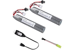 VICMILE 2PACK Airsoft Battery 11.1V 2000mAh SM2P Plug with 11.1V USB Charger and SM2P to Mini Tamiya Conversion Cable Compatible with Most Airsoft Model Guns Gel Water Bead Blaster
