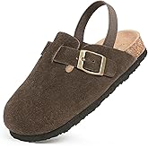 FANTURE Kids Suede Clogs Toddler Clogs Boys Girls Cork Footbed Sandals Adjustable Buckle Mules Kid Slippers Flat Shoes